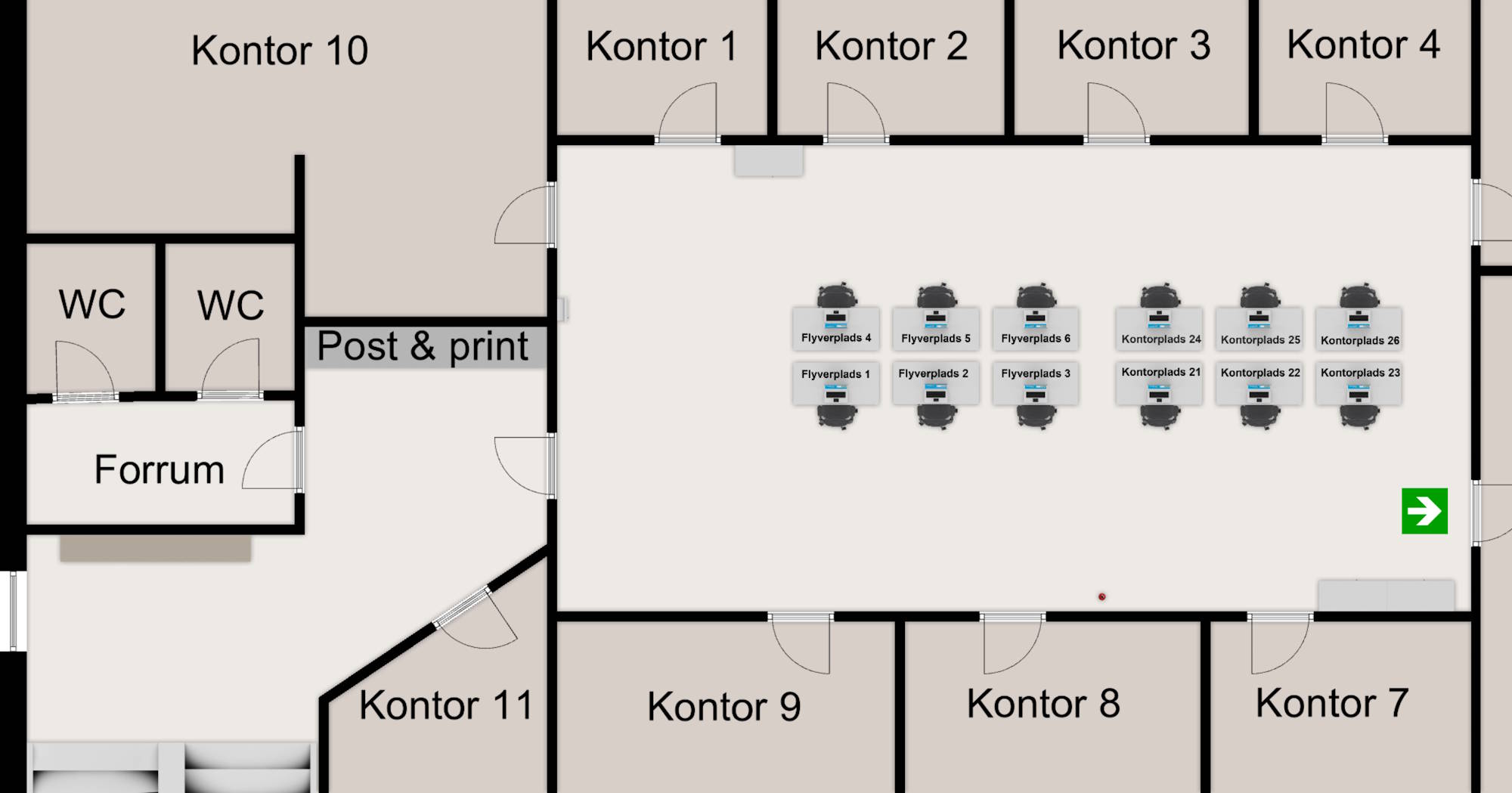 Flyverpladser på 1. sal i BusinessHouse